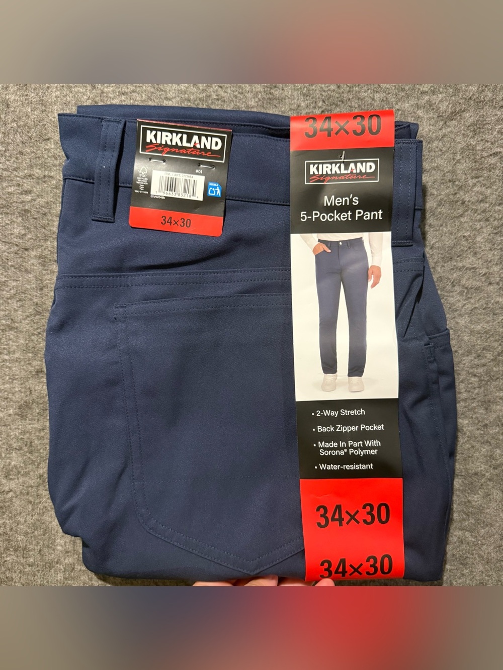 Kirkland Signature 5 Pocket Pants Mens 34x30 Blue Light Stretch Water Resist NWT